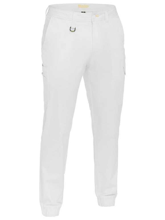 Bisley Workwear Stretch Cotton Drill Cargo Cuffed Pants White