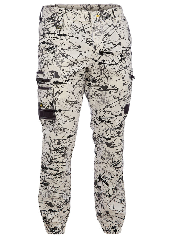 Bisley Workwear Flx & Move™ Stretch Camo Cargo Pants - Limited Edition Grey Paint Splatter - Discontinued