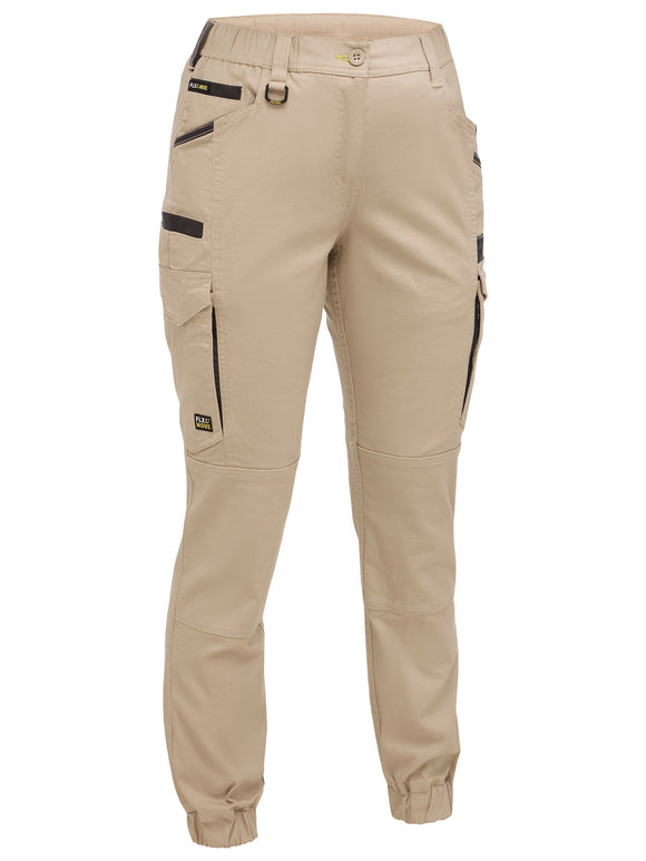 Bisley Workwear Womens Flx & Move™ Elastic Waist Cargo Cuffed Pants Stone