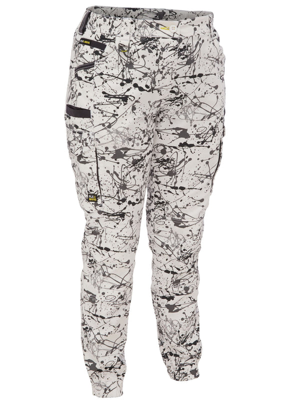 Bisley Workwear Women's Flx & Move™ Stretch Camo Cargo Pants - Limited Edition Grey Paint Splatter