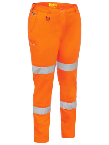 Bisley Workwear Women's Taped Mid Rise Stretch Cotton Pants Orange