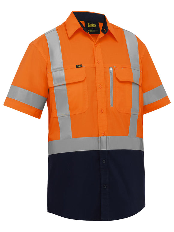 Bisley Workwear X Taped Hi Vis Stretch Cotton Shirt Orange/Navy
