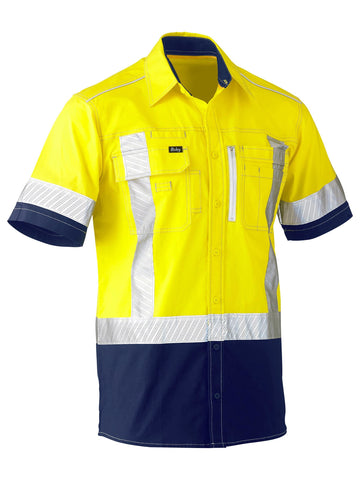Bisley Workwear Flx & Move™ X Taped Hi Vis Utility Shirt Yellow/Navy - Discontinued