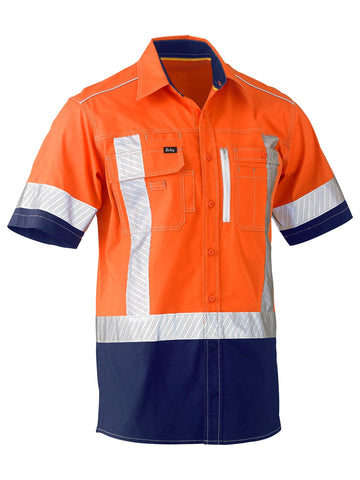 Bisley Workwear Flx & Move™ X Taped Hi Vis Utility Shirt Orange/Navy - Discontinued
