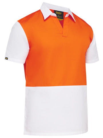 Bisley Workwear Two Tone Hi Vis V-Neck Shirt Orange/White - Discontinued