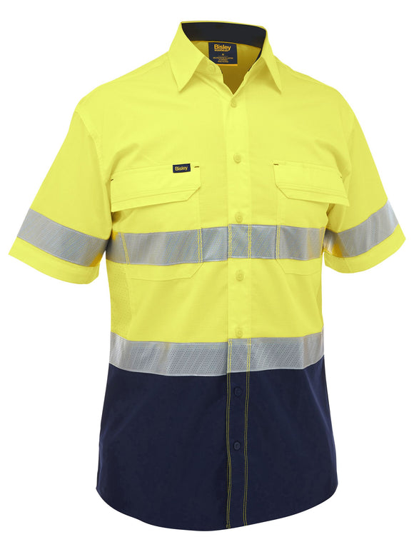 Bisley Workwear X Airflow™ Hi Vis Taped Stretch Ripstop Shirt Yellow/Navy