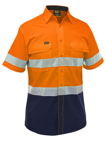Bisley Workwear X Airflow™ Hi Vis Taped Stretch Ripstop Shirt Orange/Navy