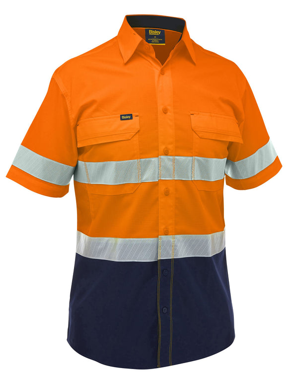 Bisley Workwear X Airflow™ Hi Vis Taped Stretch Ripstop Shirt Orange/Navy