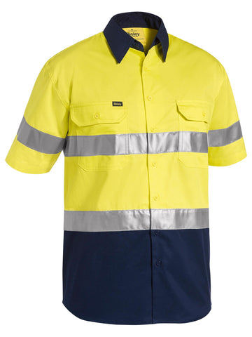 Bisley Workwear Taped Hi Vis Cool Lightweight Shirt Yellow/Navy