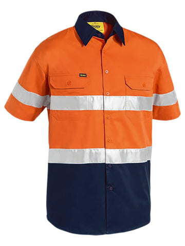 Bisley Workwear Taped Hi Vis Cool Lightweight Shirt Orange/Navy