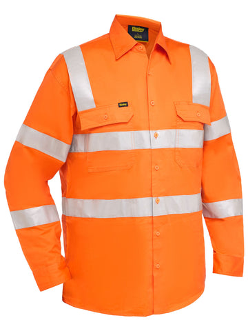Bisley Workwear Taped Biomotion Cool Lightweight Hi Vis Shirt Rail Orange