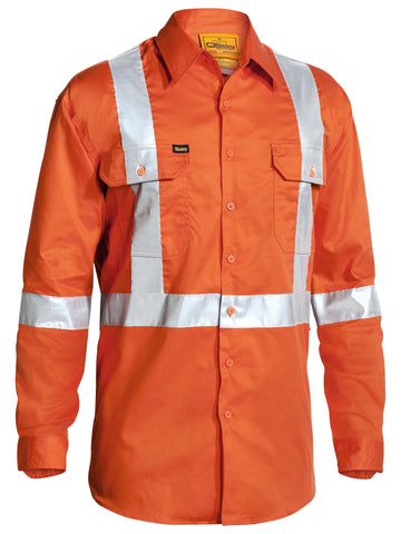 Bisley Workwear 3M X Taped Hi Vis Long Sleeve Mens Drill Shirt Orange - Discontinued