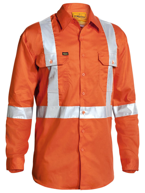 Bisley Workwear 3M X Taped Hi Vis Long Sleeve Mens Drill Shirt Orange - Discontinued