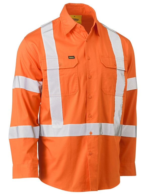 Bisley Workwear X Taped Biomotion Hi Vis Cool Lightweight Drill Shirt Orange