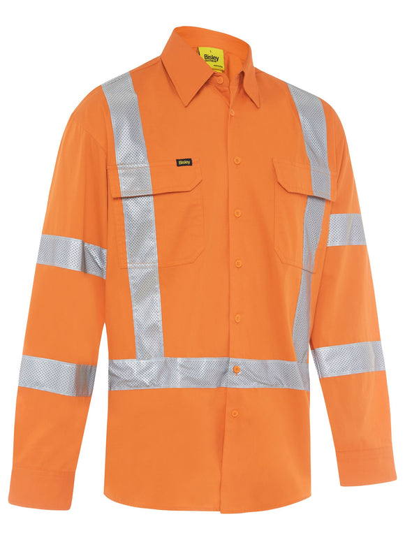 Bisley Workwear X Taped Biomotion Hi Vis Cool Lightweight Drill Shirt Rail Orange