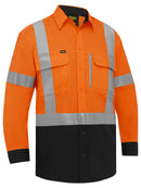 Bisley Workwear X Taped Hi Vis Stretch Cotton Shirt Orange/Navy