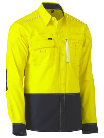 Bisley Workwear Flx & Move™ Hi Vis Utility Shirt Yellow/Navy - Discontinued