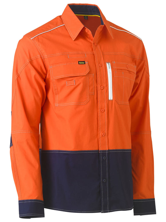 Bisley Workwear Flx & Move™ Hi Vis Utility Shirt Orange/Navy - Discontinued
