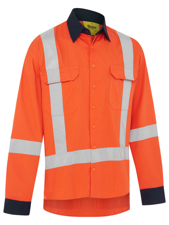 Bisley Workwear X Taped Hi Vis TTMC Cool Lightweight Drill Shirt Orange - Discontinued
