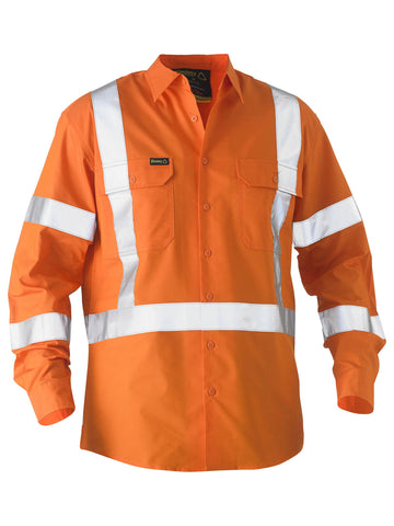 Bisley Workwear Recycle X Taped Hi Vis Drill Shirt Orange
