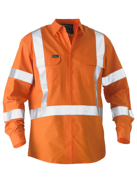 Bisley Workwear Recycle X Taped Hi Vis Drill Shirt Orange