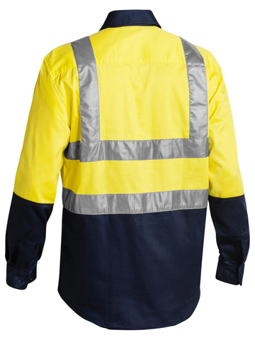 Bisley Workwear Taped Hi Vis Drill Shirt Yellow/Navy
