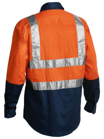 Bisley Workwear Taped Hi Vis Drill Shirt Orange/Navy