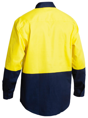 Bisley Workwear HI Vis Drill Shirt Yellow/Navy