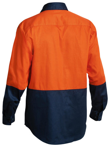 Bisley Workwear HI Vis Drill Shirt Orange/Navy