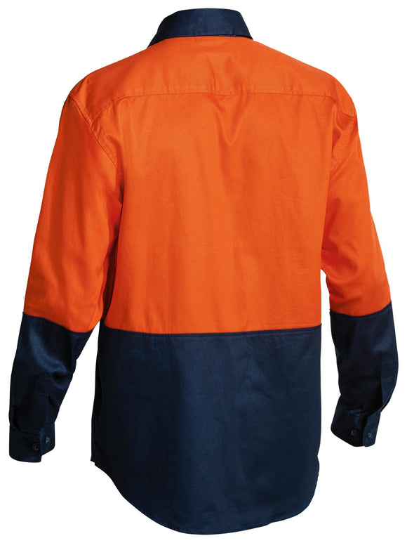 Bisley Workwear HI Vis Drill Shirt Orange/Navy