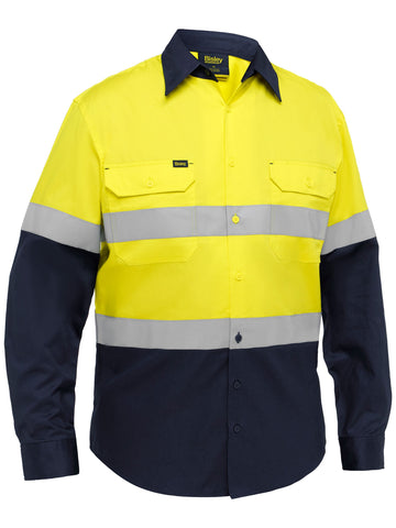 Bisley Workwear Industrial Taped Hi Vis Cool Lighweight Vented Shirt Yellow/Navy