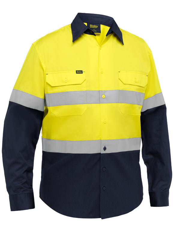 Bisley Workwear Industrial Taped Hi Vis Cool Lighweight Vented Shirt Yellow/Navy
