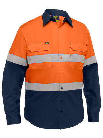 Bisley Workwear Industrial Taped Hi Vis Cool Lighweight Vented Shirt Orange/Navy