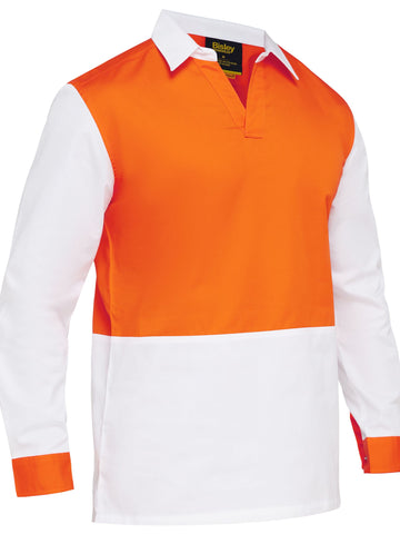 Bisley Workwear Two Tone Hi Vis V-Neck Long Sleeve Shirt Orange/White - Discontinued