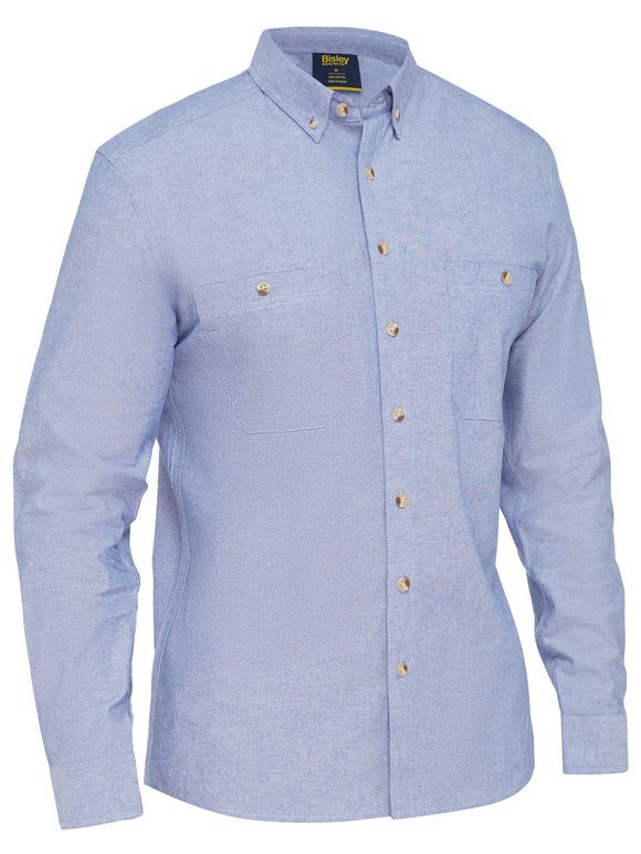 Bisley Workwear Mens Long Sleeve Chambray Shirt Blue - Discontinued
