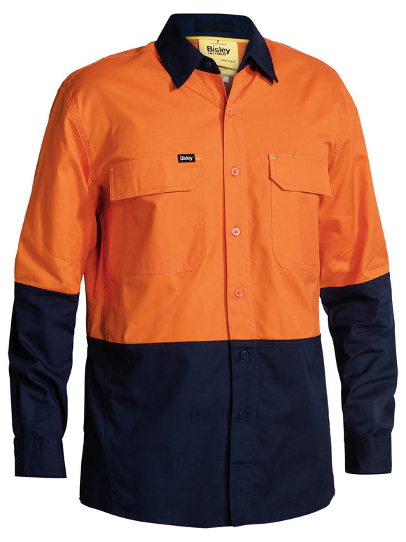 Bisley Workwear X Airflow™ Hi Vis Ripstop Shirt Orange/Navy