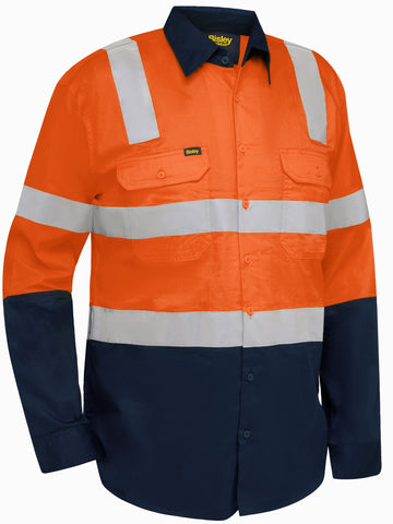 Bisley Workwear Taped Hi Vis Cool Lightweight Shirt with Shoulder Tape Orange/Navy
