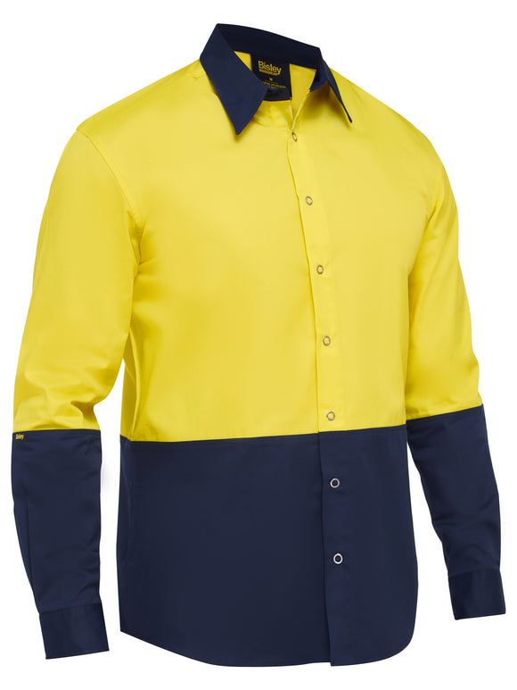 Bisley Workwear Two Tone Hi Vis Long Sleeve Shirt Yellow/Navy - Discontinued