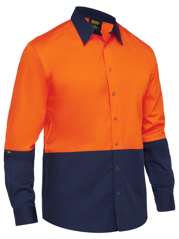 Bisley Workwear Two Tone Hi Vis Long Sleeve Shirt Orange/Navy - Discontinued
