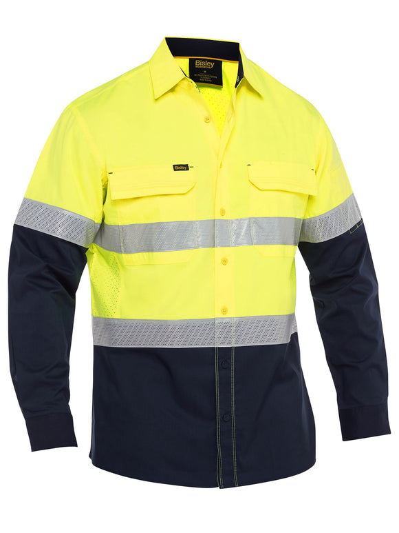 Bisley Workwear X Airflow™ Hi Vis Taped Stretch Ripstop Shirt Yellow/Navy