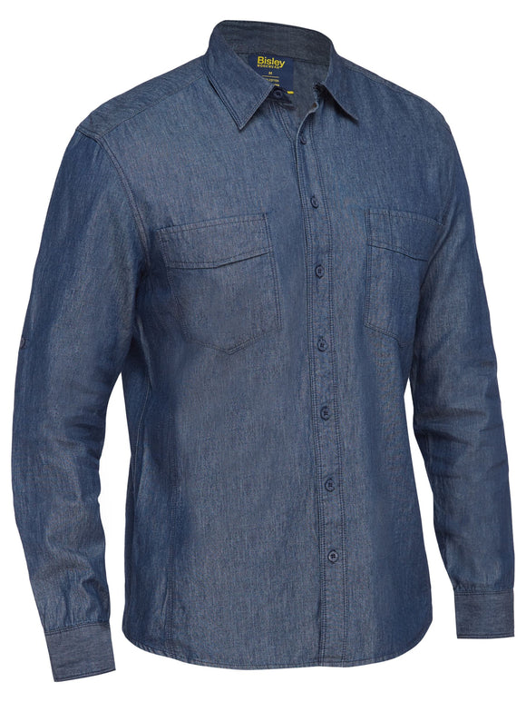 Bisley Workwear Mens Long Sleeve Denim Work Shirt Denim - Discontinued