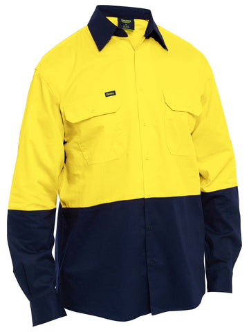 Bisley Workwear Hi Vis Cool Lightweight Drill Shirt Yellow/Navy
