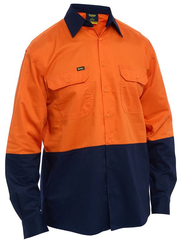 Bisley Workwear Hi Vis Cool Lightweight Drill Shirt Orange/Navy