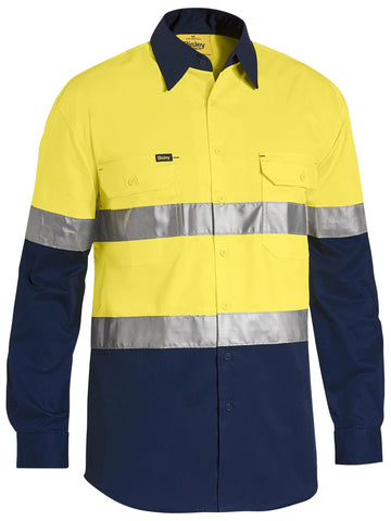 Bisley Workwear Taped Hi Vis Cool Lightweight Shirt Yellow/Navy