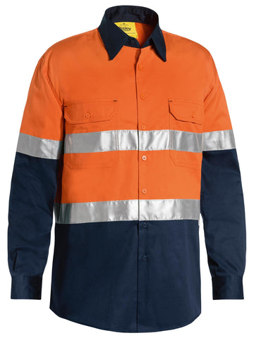 Bisley Workwear Taped Hi Vis Cool Lightweight Shirt Orange/Navy