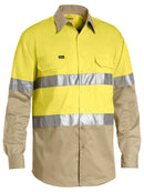 Bisley Workwear Taped Hi Vis Cool Lightweight Shirt Yellow/Khaki