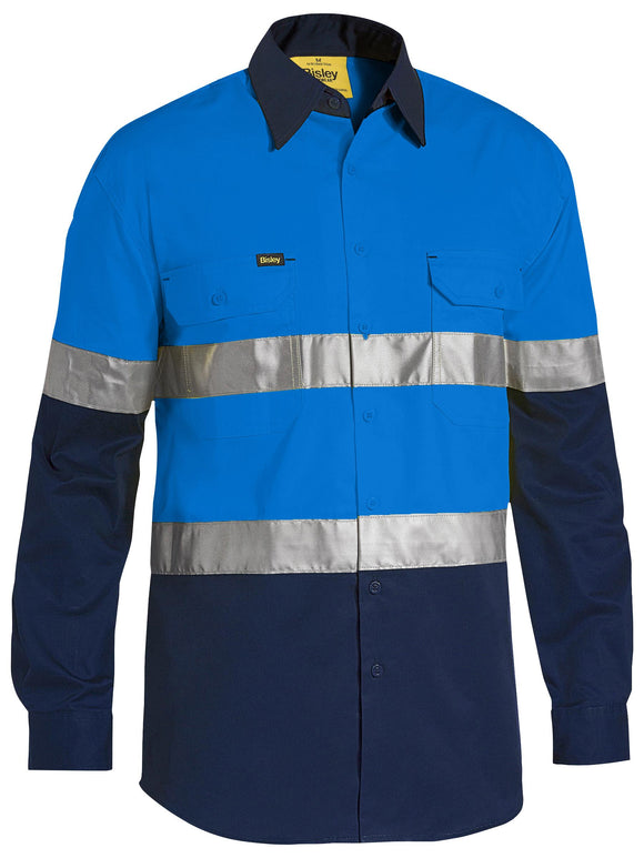 Bisley Workwear Taped Hi Vis Cool Lightweight Shirt Blue/Navy