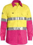 Bisley Workwear Taped Hi Vis Cool Lightweight Shirt Yellow/Pink