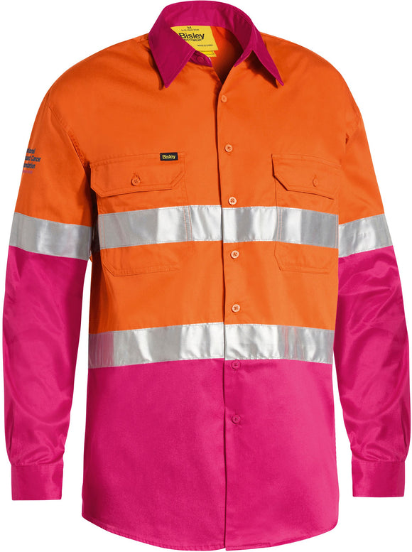Bisley Workwear Taped Hi Vis Cool Lightweight Shirt Orange/Pink