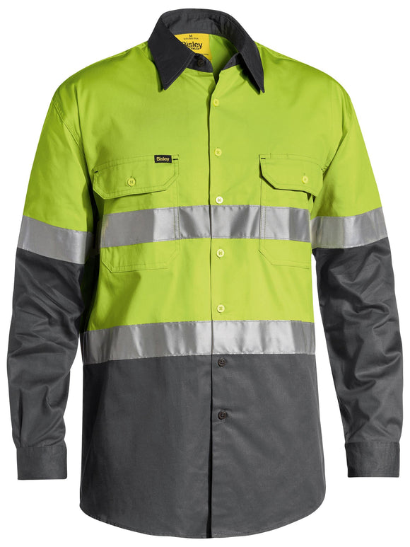 Bisley Workwear Taped Hi Vis Cool Lightweight Shirt Lime/Charcoal